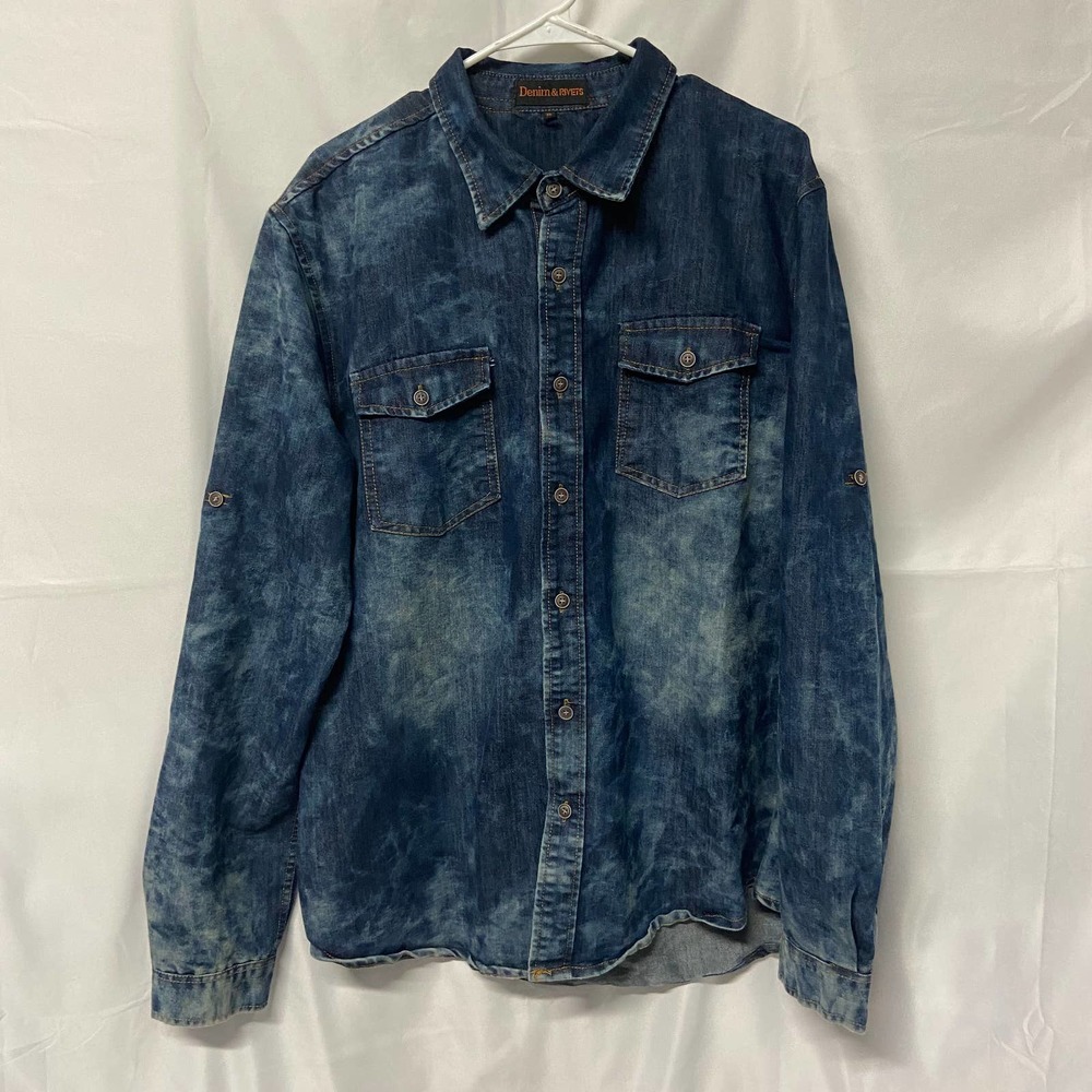 Denim & Rivets Shirt Jacket XL Distressed Button Up